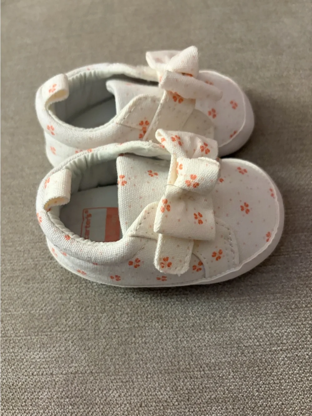 Carter's White Baby Slip-On Shoes with Peach Floral Bow